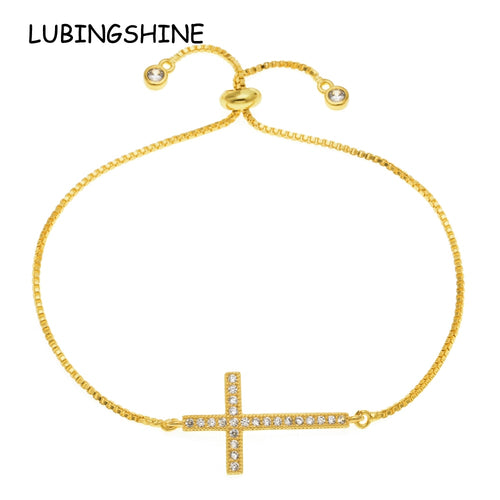 Gold Zirconia Jesus Cross Bracelet